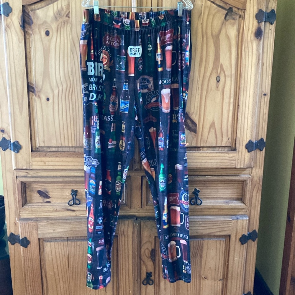 Men Brief Insanity brown green beer print pajama lounge pants size XXL